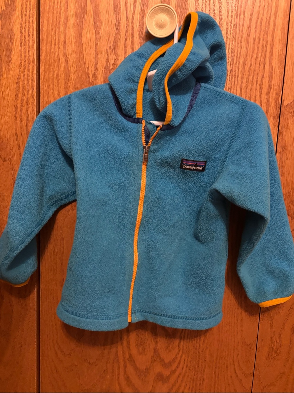 Patagonia Kids Teal Hooded Fleece with Orange Trim